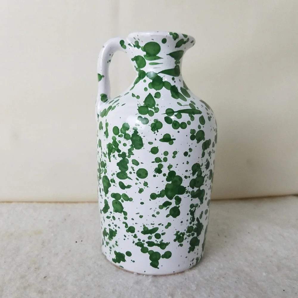Green Splatter bud Vase Jug‎ with Handle Decorative Ceramic Pitcher country